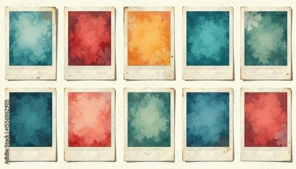 Fototapeta Isolated vintage polaroid frames, various colors and textures, vintage, isolated