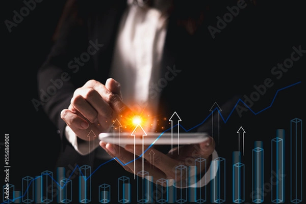 Fototapeta Business goal achievement and growth success. chart with upward arrows and target center symbolizes business planning, strategic development, performance aimed future success. achievement growth