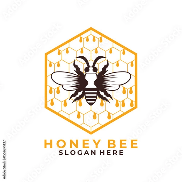 Fototapeta Honey Bee logo design vector template. Hexagonal Honey and Bee animal vector icon