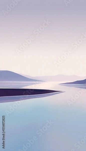 Fototapeta Minimalist landscape with water and hills