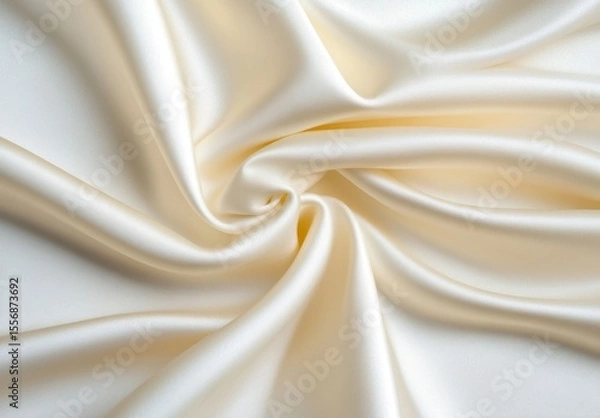 Fototapeta Cream colored fabric with elegant, swirling folds and soft, luxurious texture. Close up view shows subtle sheen and smooth surface.