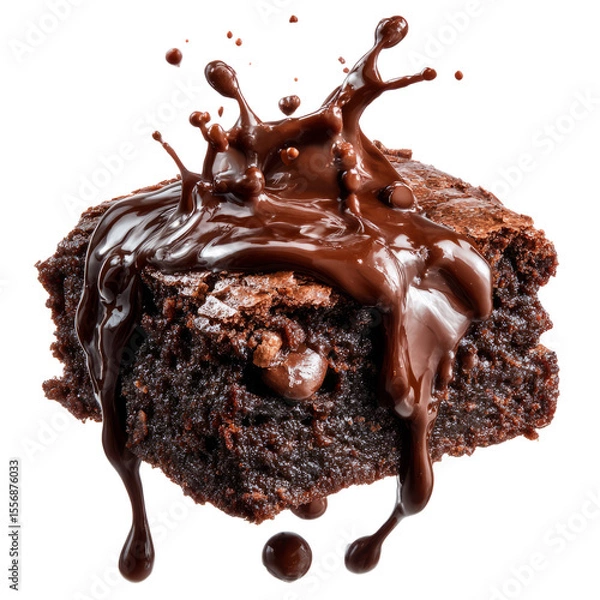 Obraz Brownie piece bursting with melted chocolate center, suspended on white