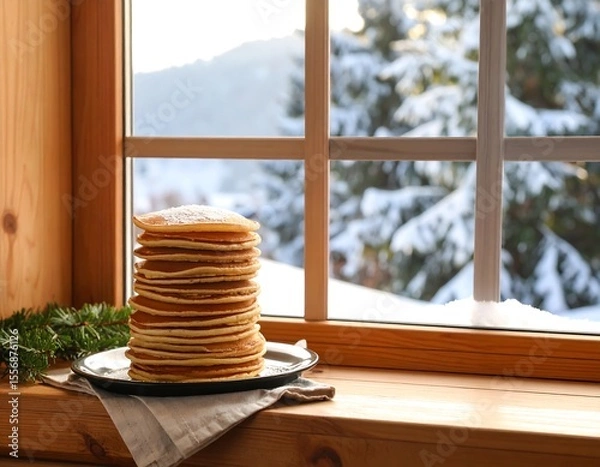 Fototapeta Pancakes by a snowy window (1)
