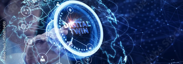 Obraz Digital twin industrial technology and manufacturing automation technology.
