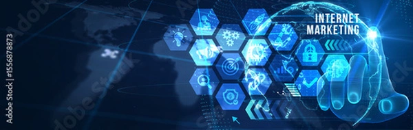 Fototapeta Internet marketing digital online advertising automation. Business, Technology, Internet and network concept. 3d illustration