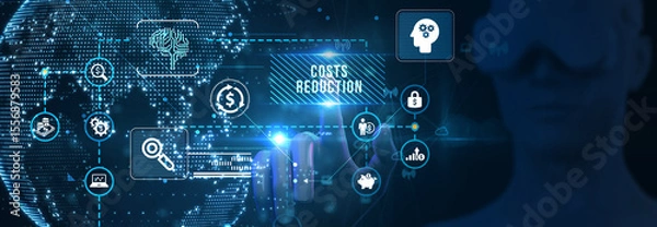 Fototapeta Cost reduction business finance concept on virtual screen. Business, technology concept. 3d illustration