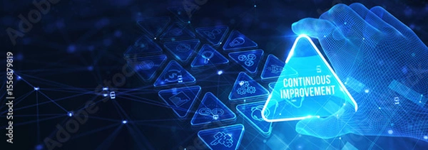 Fototapeta Business, technology, internet and network concept. Virtual screen of the future and sees the inscription: Continuous improvement. 3d illustration
