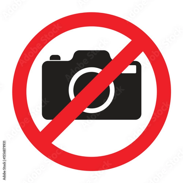 Fototapeta No photography video prohibited forbidden area sign, No photo no video recording set silhouette icon, camera icon, No recording or taking pictures sign, Prohibiting the use of cameras or phones
