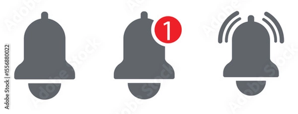 Fototapeta Notification bell icon for incoming inbox message. Vector ringing bell and notification number sign for alarm clock and smartphone application alert