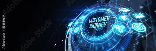 Fototapeta Inscription Customer journey on the virtual display. Business Technology Internet and network concept. 3d illustration