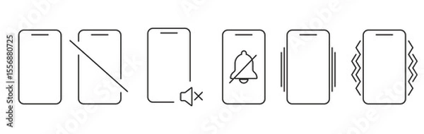 Fototapeta Silent mode icon. Mute, silent, vibration smartphone mode. Silent mode vector icons collection.