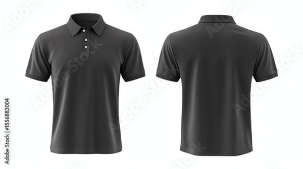 Fototapeta Plain dark gray polo shirt 3D mockup showcasing front and back views for apparel design presentation on white background