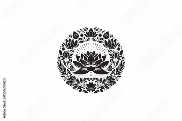 Fototapeta Circle Water Lily flower vector silhouettes image adobe illustrator. eps
