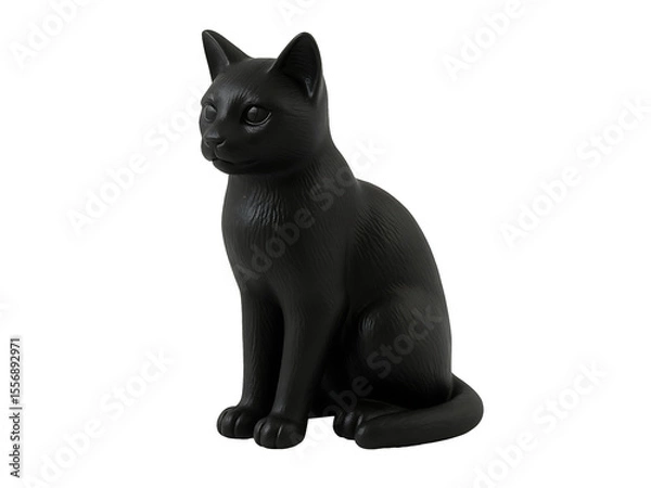 Fototapeta 3D Black Cat Sitting in Alert Pose for Halloween and Pet Design – Isolated on Transparent Background