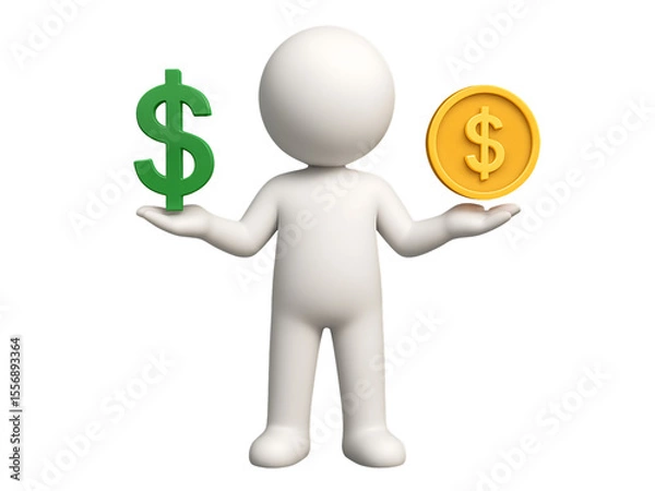 Fototapeta 3D Dollar Balance Character for Finance and Investment Concepts – Isolated on Transparent Background