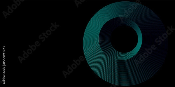 Fototapeta abstract circles lines pattern round frame colorful blue green light isolated on black background. Vector illustration in concept digital, technology, modern, science.