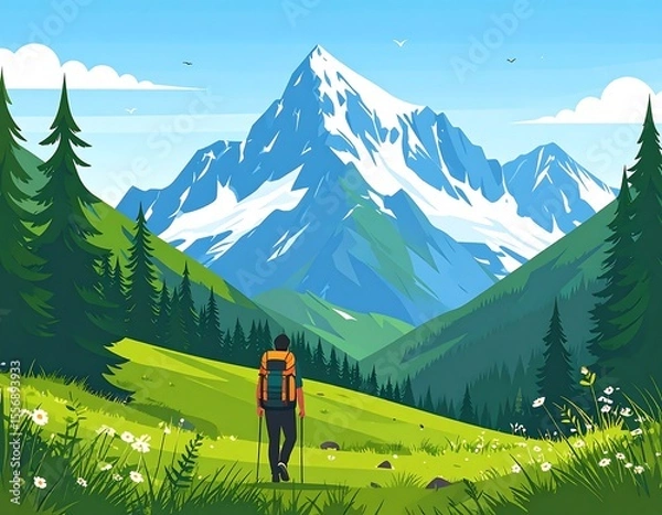 Fototapeta Hikers view of a majestic mountain range