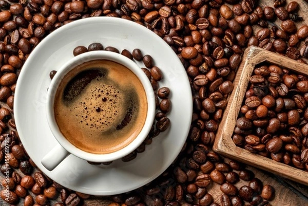 Obraz Espresso coffee bean background top view, food and drink concept