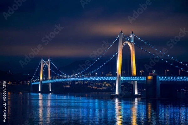 Obraz Illuminated suspension bridge at night in geoje island