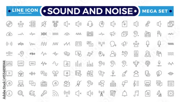 Fototapeta Sound and Noise Outline icon set. Sound waves, Equalizer, Audio waves, Radio signal, Music. Recording. Editable stroke outline icon.
