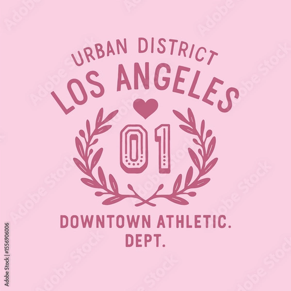 Fototapeta Los Angeles city slogan print, retro varsity text graphic, California vintage college style typography, athletic hearts tee design
