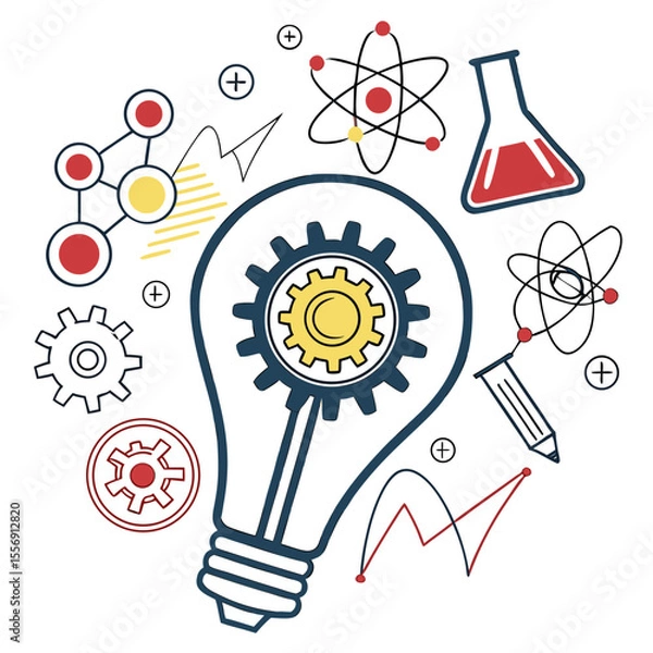 Obraz Lightbulb with Science Icons – Innovation & Idea Concept Vector