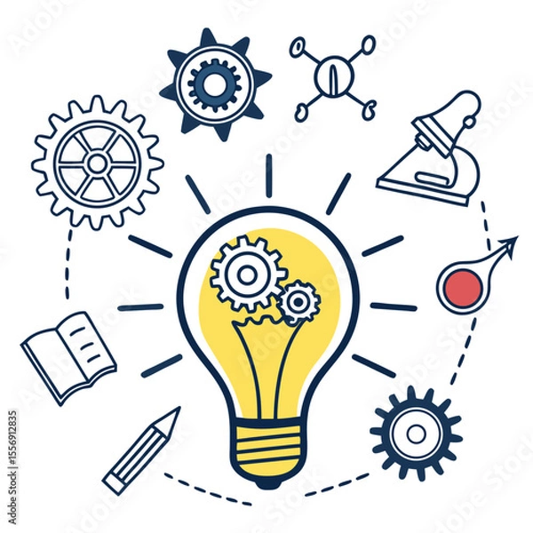 Obraz Lightbulb with Science Icons – Innovation & Idea Concept Vector