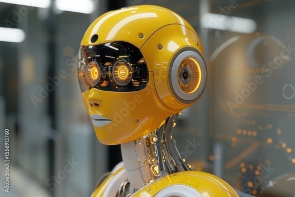 Fototapeta Futuristic Robots Highlighted by Dominant Yellow Color and Sleek Design