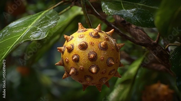 Obraz Spiky Fruit Hanging In Lush Foliage Exotic Fruit Tropical Tree Forest Nature Photography Macro