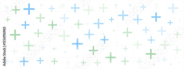 Obraz Minimal healthcare pattern with colorful crosses on white. Suitable for hospital apps, medical websites, or science visuals. Clean and repeating composition.
