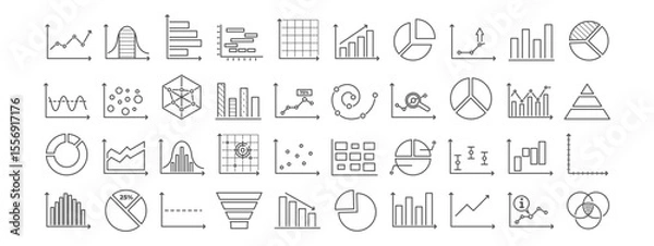 Obraz Business Chart and Graph Set with Line, Bar, and Pie Icons for Data Analysis or Statistics in Reports and Research