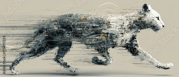 Fototapeta Dynamic and Abstract Representation of a Running Wild Cat