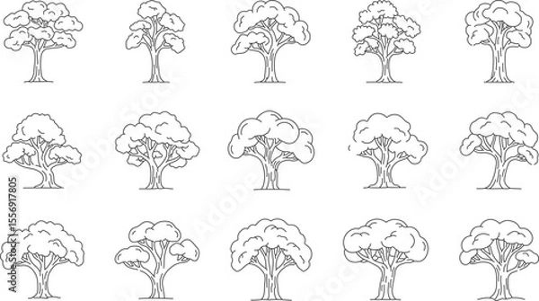 Fototapeta set of hand drawn illustrations of trees
