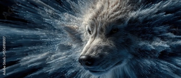 Fototapeta Powerful Arctic Wolf Surrounded by Dynamic Blue Energy Waves