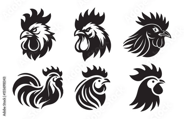 Fototapeta Set of Rooster Mascot and Farm Bird Graphics