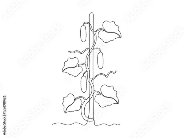 Obraz Abstract cucumber bush in the garden,on the farm,agriculture,cottage. continuous single one line art drawing sketch, logo
