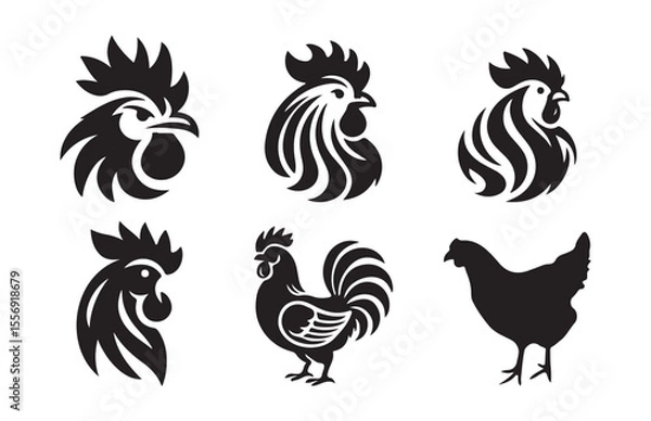 Fototapeta Set of Rooster Mascot and Farm Bird Graphics