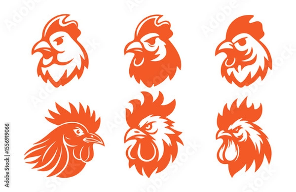 Fototapeta Red Chicken Head Vector Icons Set