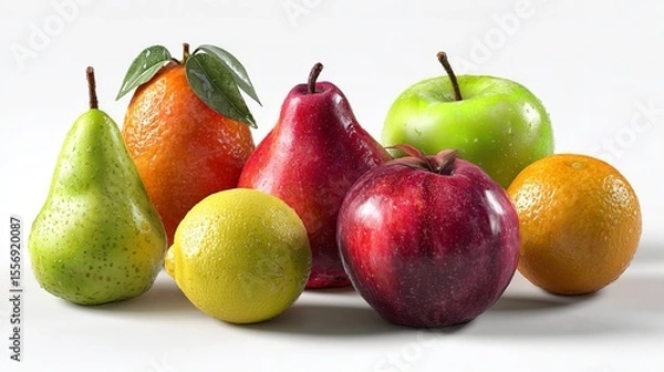 Obraz Fresh Fruits Still Life Apple Pear Orange Lemon Vibrant Colors Healthy Eating Vitamin Rich Food Diet