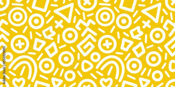 Fototapeta Abstract playful geometric shapes pattern on yellow background