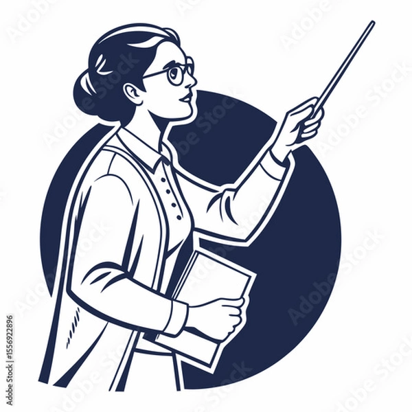 Fototapeta Woman teacher with pointer and book in circular frame education teaching