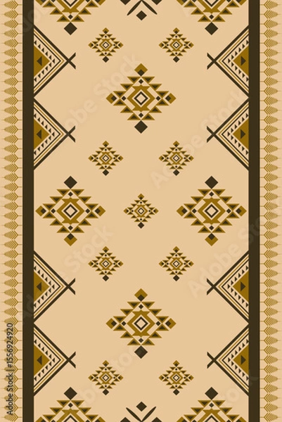 Fototapeta a geometric ethnic pattern with brown and light brown tones. The symmetrical design consists of diamond and star-like a tribal or ethnic textile style. Vector ethnic Navajo.