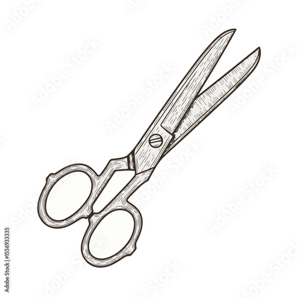 Fototapeta Vintage scissors with pointed blades in hand-drawn style  