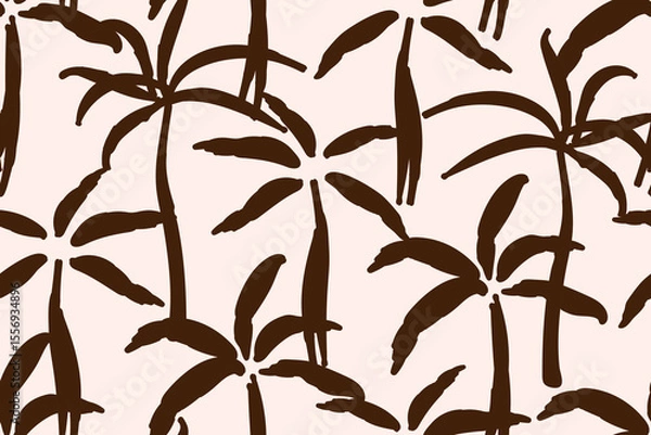 Obraz Simple tropical seamless pattern. Dark brown silhouette of palm trees on light pink background. For fabric prints, textile products, beachwear. Summer vacation.