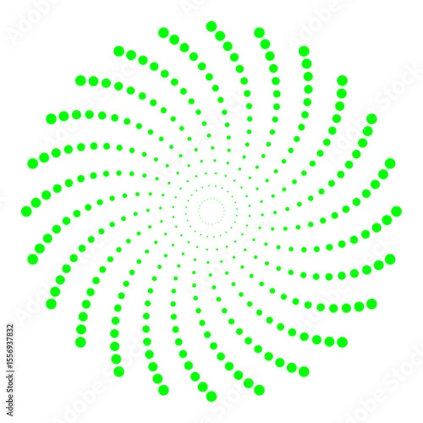 Fototapeta Minimal abstract green dotted spiral. Creative geometric pattern useful for technology background, or abstract element in modern graphic projects.