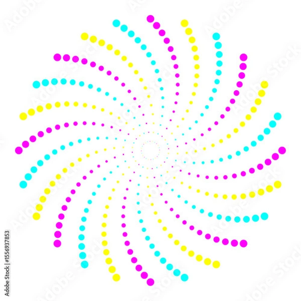 Fototapeta Minimal abstract cyann magenta and yellow dotted spiral. Creative geometric pattern useful for technology background, or abstract element in modern graphic projects.