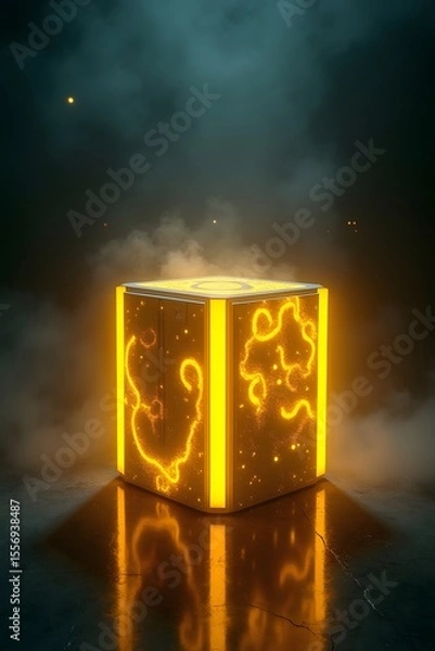 Obraz Abstract background of blue glowing 3D ice cubes and stars reflecting in a glass of water