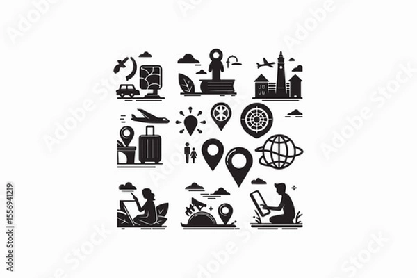 Fototapeta location icon vector silhouettes black and white image made by adobe illustrator. eps