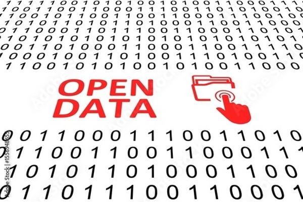 Fototapeta OPEN DATA concept binary code 3d illustration