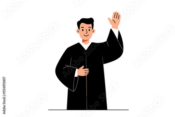 Fototapeta Illustration of a Man in Graduation Gown Raising Hand, Taking an Oath or Giving Testimony